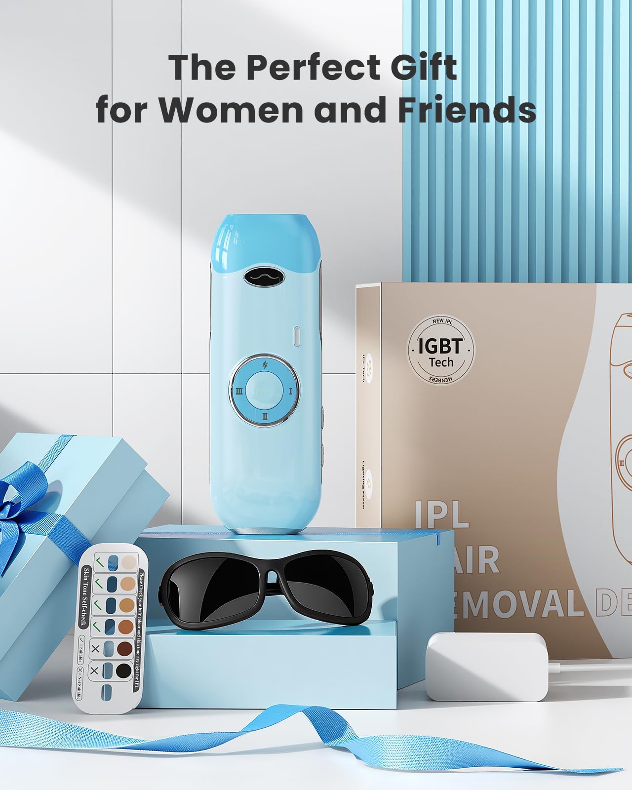 Laser Hair Removal for Women and Men - 5.2 cm² Contact Nearly Painless, Powerful Long-Lasting IPL Hair Removal at-home, Effective in 14 Days with Ultra-fast Light Emission for Whole Body Use,Bule