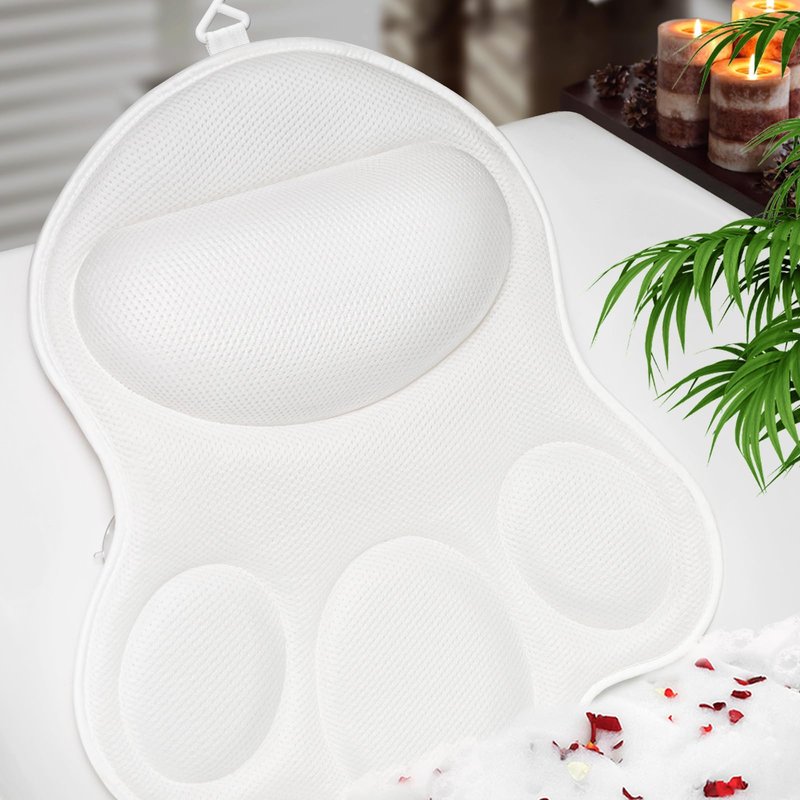 JUSDOO Bath Pillows for Tub Neck and Back Support - Upgraded Non-Slip Rubber Backing & 6 Suction Cups, 4D Air Mesh Spa Bathtub Cushion for Head Rest, Machine Washable with Laundry Bag & Hook (Gray)