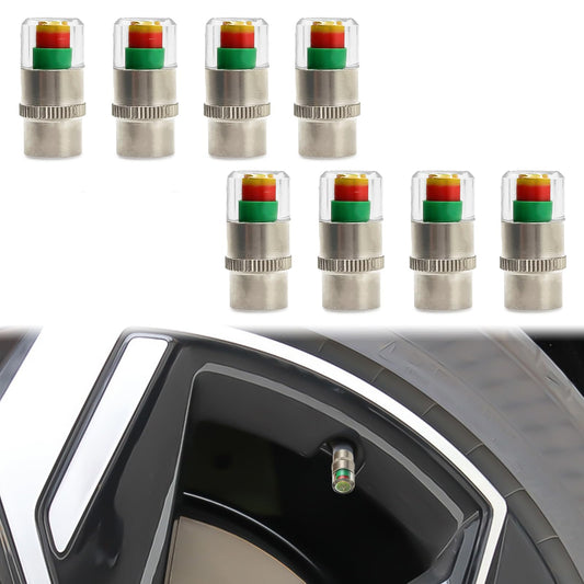 8pcs Universal Car Tire Pressure Monitor Valve Stem Caps Sensor Indicator, 3 Colors Alarm Tire Indicator, Universal Valve Stem Caps for Cars, for SUVs, Trucks