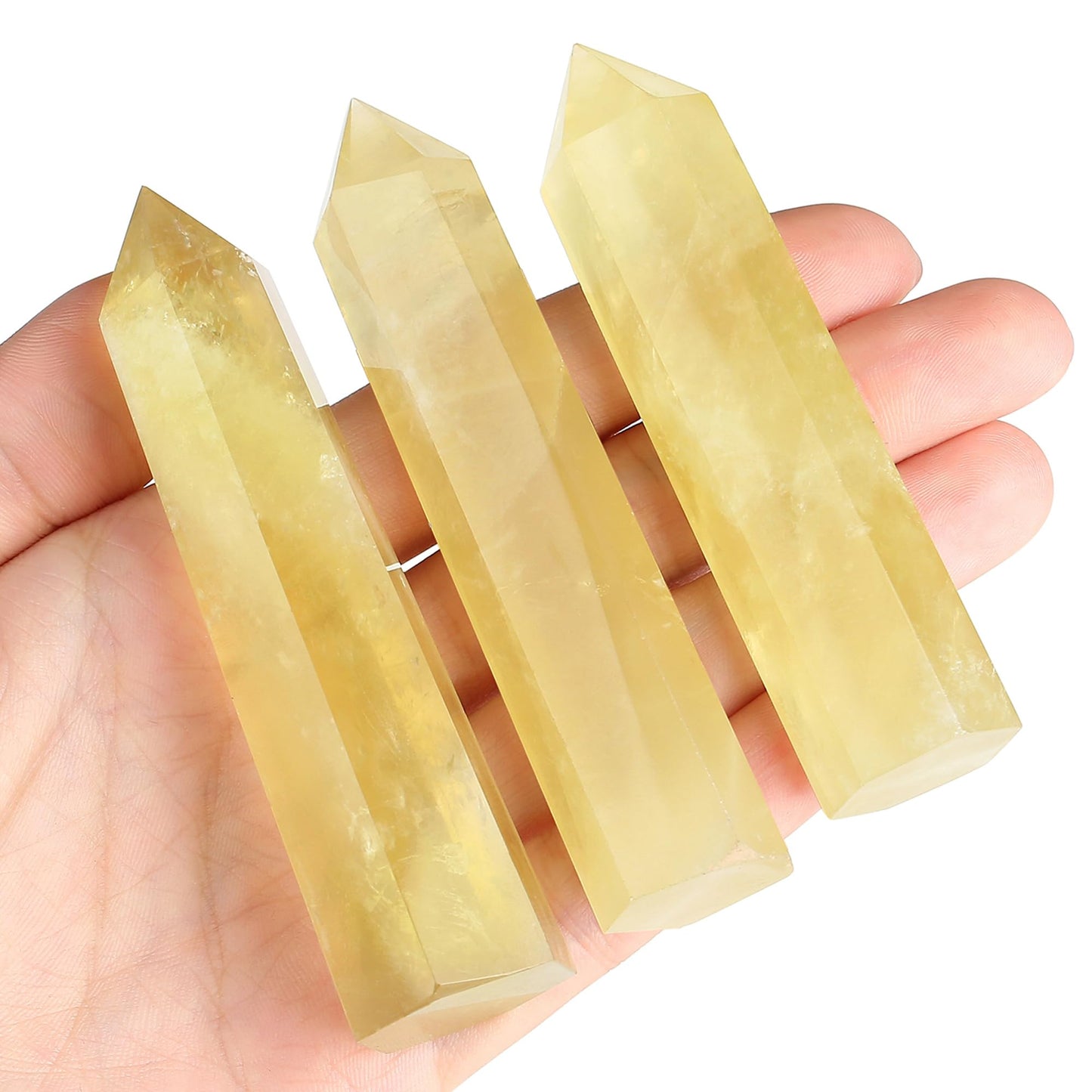 ZHIYUXI3.7-4" Citrine Crystal Yellow Crystal Wand Hexagonal Pointed Gemstones Healing Crystals Tower Stone 1 Pc Large Crystals Reiki Energy Balancing Meditation Therapy Decoration Gifts