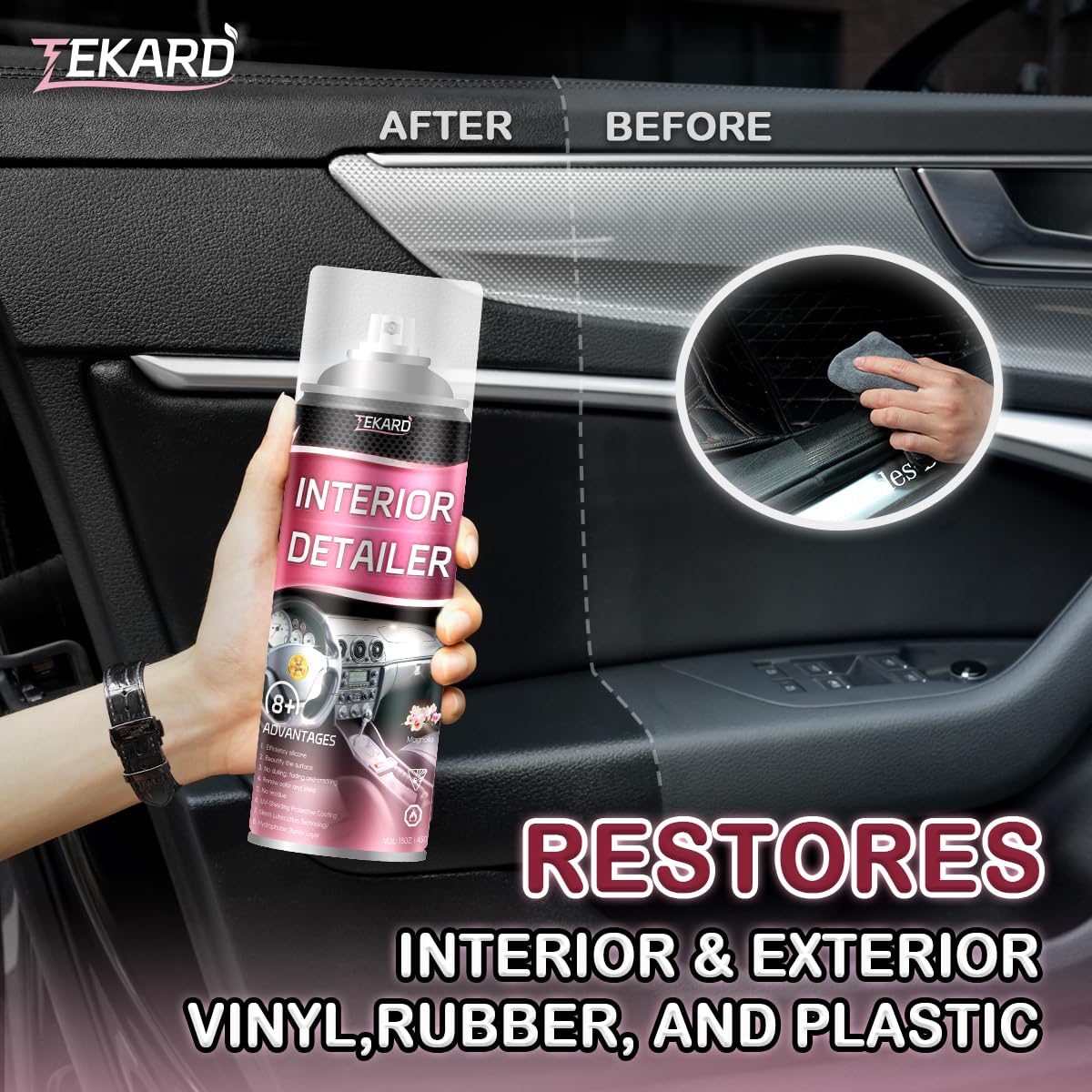 TEKARD Car Interior Cleaner, Leather Cleaner, 15 oz. Large-Capacity Interior Detailer in Iron Can, Wheel Cleaner, Suitable for Cleaning Rubber, Plastic, and Leather Surfaces Inside Vehicles (1 Bottle)