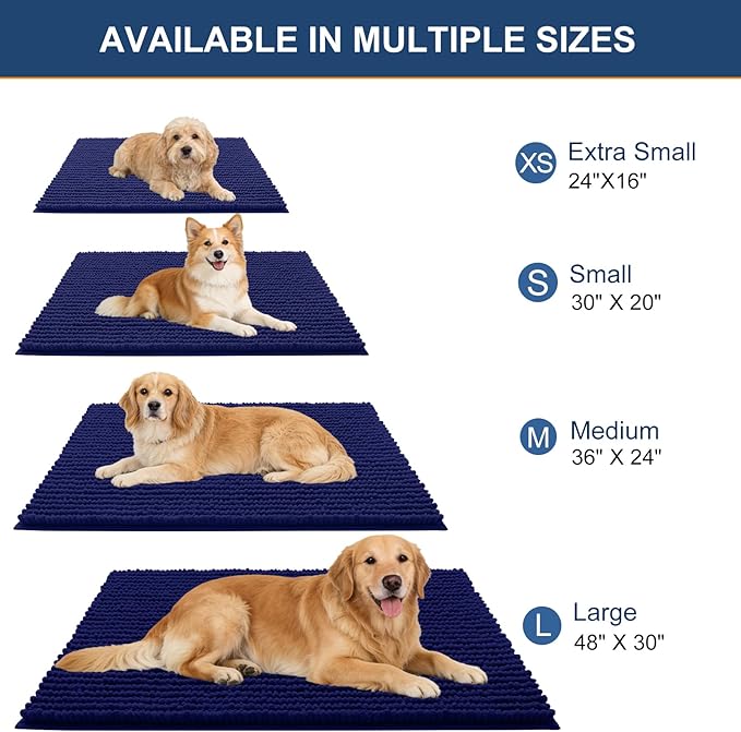 OLANLY Dog Door Mat for Muddy Paws 30x20, Ultra Absorbent Chenille Mud Doormat, Non-Slip Washable and Dirt Trapping Doormat for Indoor Entryway, Quick-Dry Indoor Pet Bed Mats for Dogs, Navy Blue