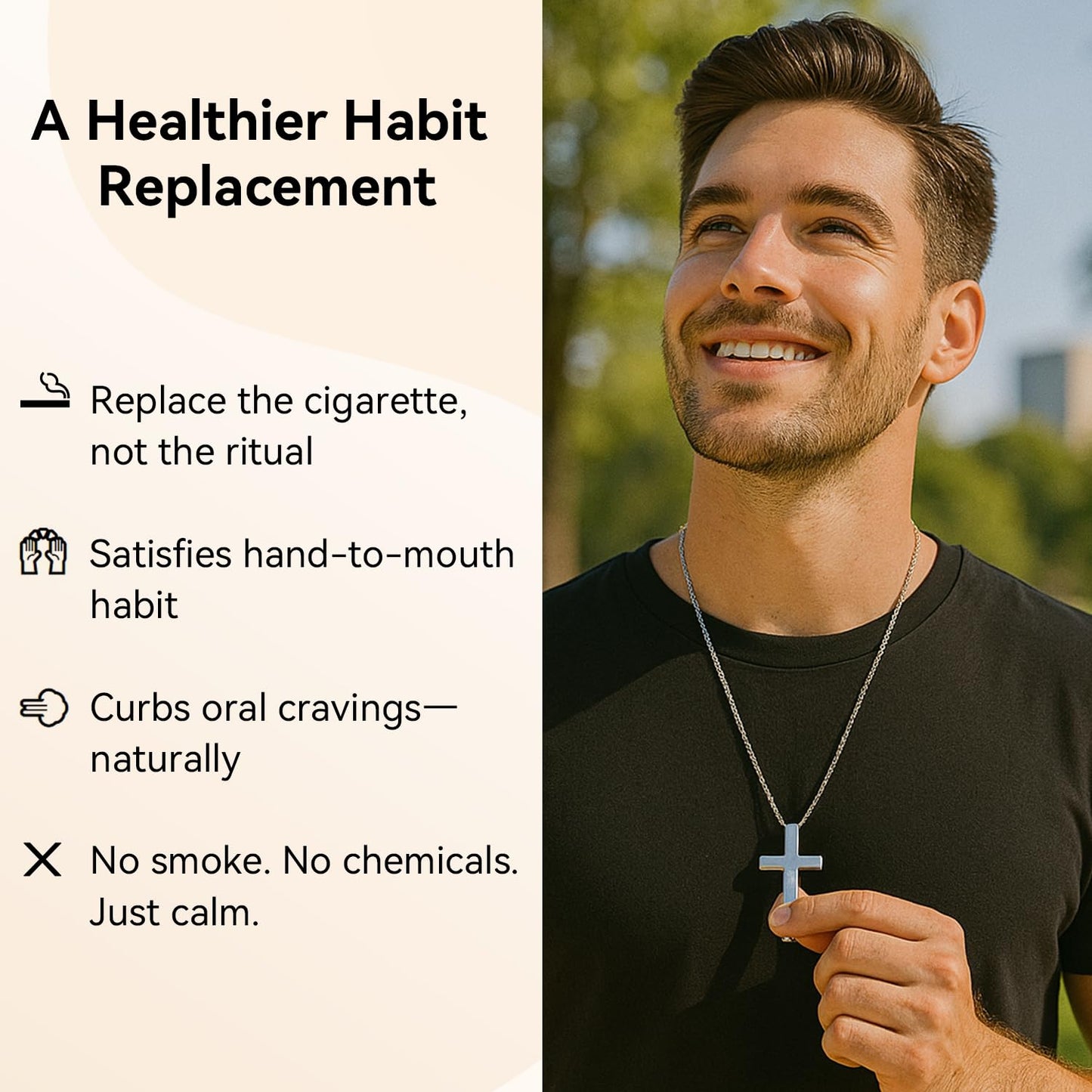 FUNPAR Cross Breathing Necklace for Anxiety Relief and Relaxation, Breathlink Design Quit Smoking Aid, Stainless Steel Mindfulness Tool to Calm, Stylish Wellness Gift for Adults(Silver 1:8)