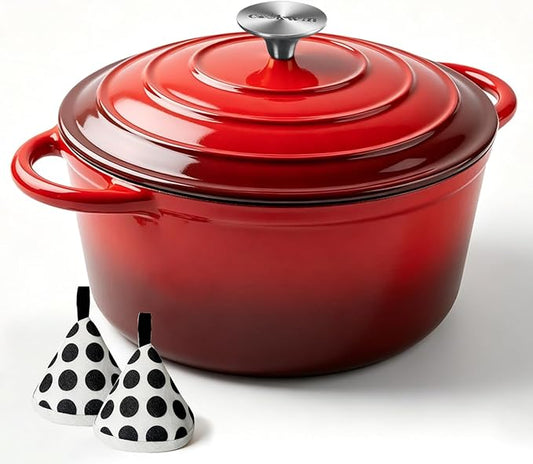 Enameled Cast Iron Dutch Oven with Lid, 6QT Heavy-Duty and Non-Stick Cookware Pot for Braising, Stews, Roasting, Bread Baking - Oven & Stovetop Safe