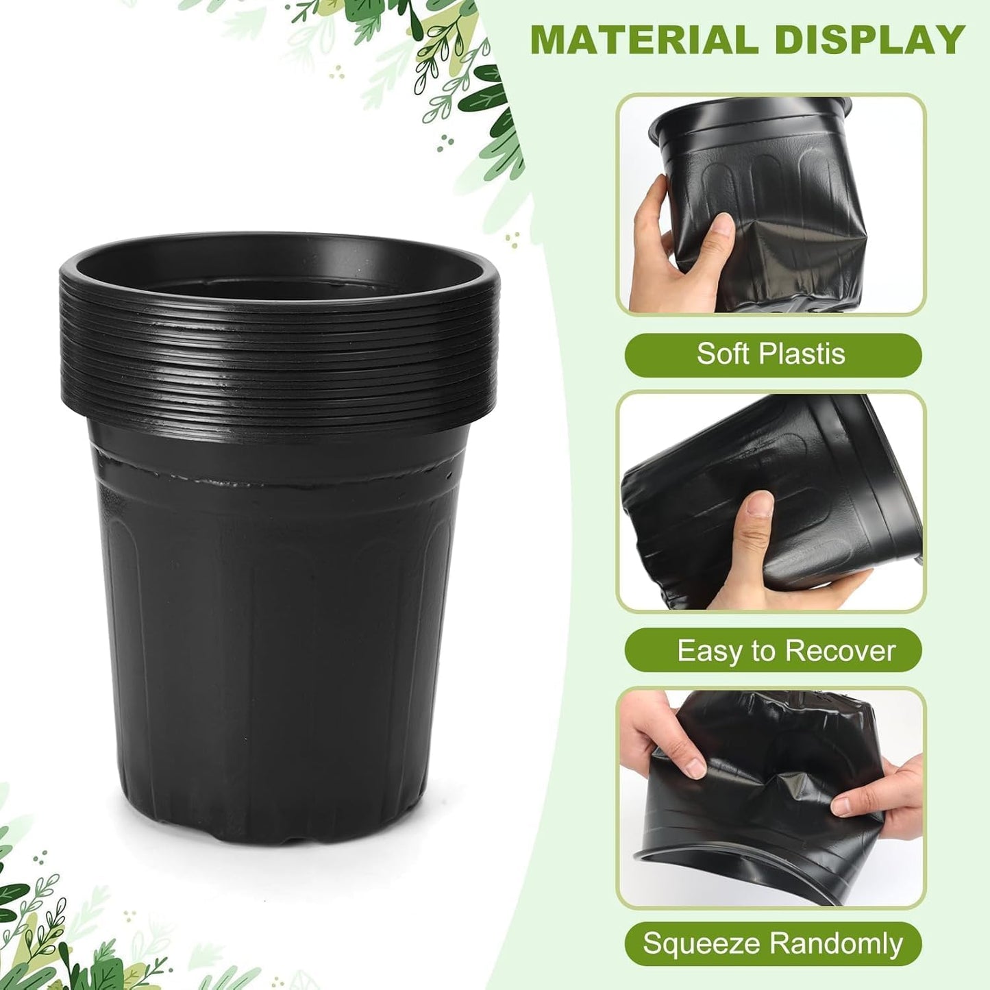 120Pack 1 Gallon Plant Nursery Pots, Thickened Soft Plastic Seedling Starter Pots, Plastic Plant Container with Drainage Hole for Indoor Outdoor Flower Seed,Succulents,Cuttings,Transplanting - Black