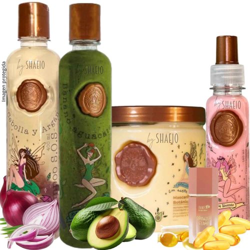 RITUAL BOTANICO Kit 4 Crecimiento Acelerado y Ultra Reparador S.O.S: Shampoo de Cebolla, Mascarilla para el Cabello, Acondicionador Intensivo PLEX, Termoprotector para Cabello (Incluye Obsequio)