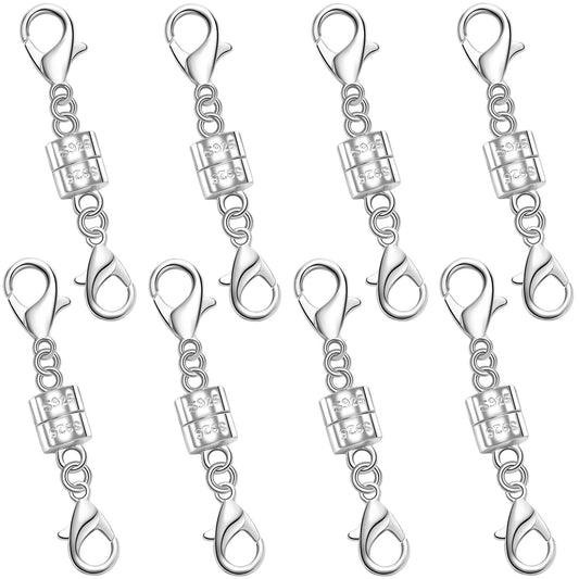 925 Silver Double Lobster Magnetic Necklace Clasps,Magnetic Jewelry Clasps for Necklaces Extender Bracelet Clasps and Closures (8silvery)