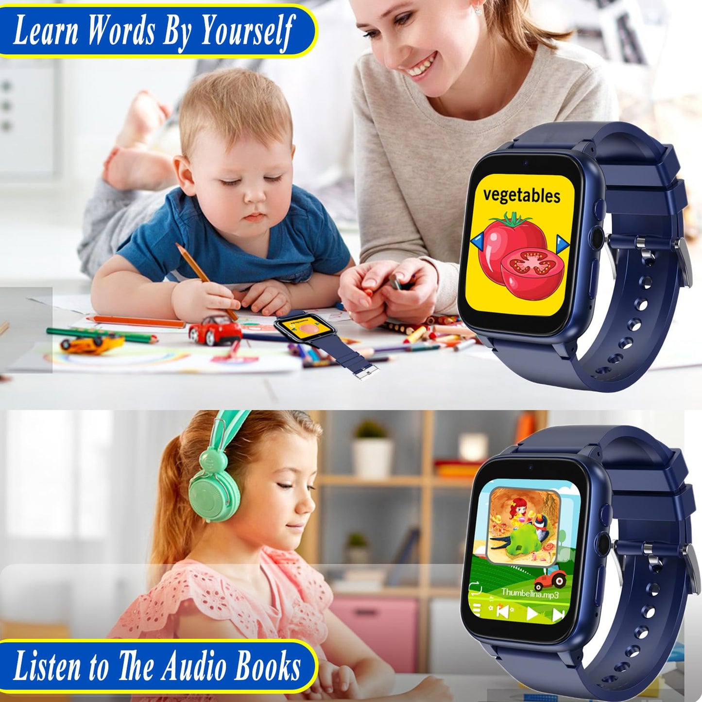 iCHOMKE Smart Watch for Kids, Girls Boys Smartwatch with 26 Games Camera Video Recorder and Player, Pedometer Calendar Flashlight, Audio Book etc.,Toys Gifts for 4-12 Years Children (Blue)