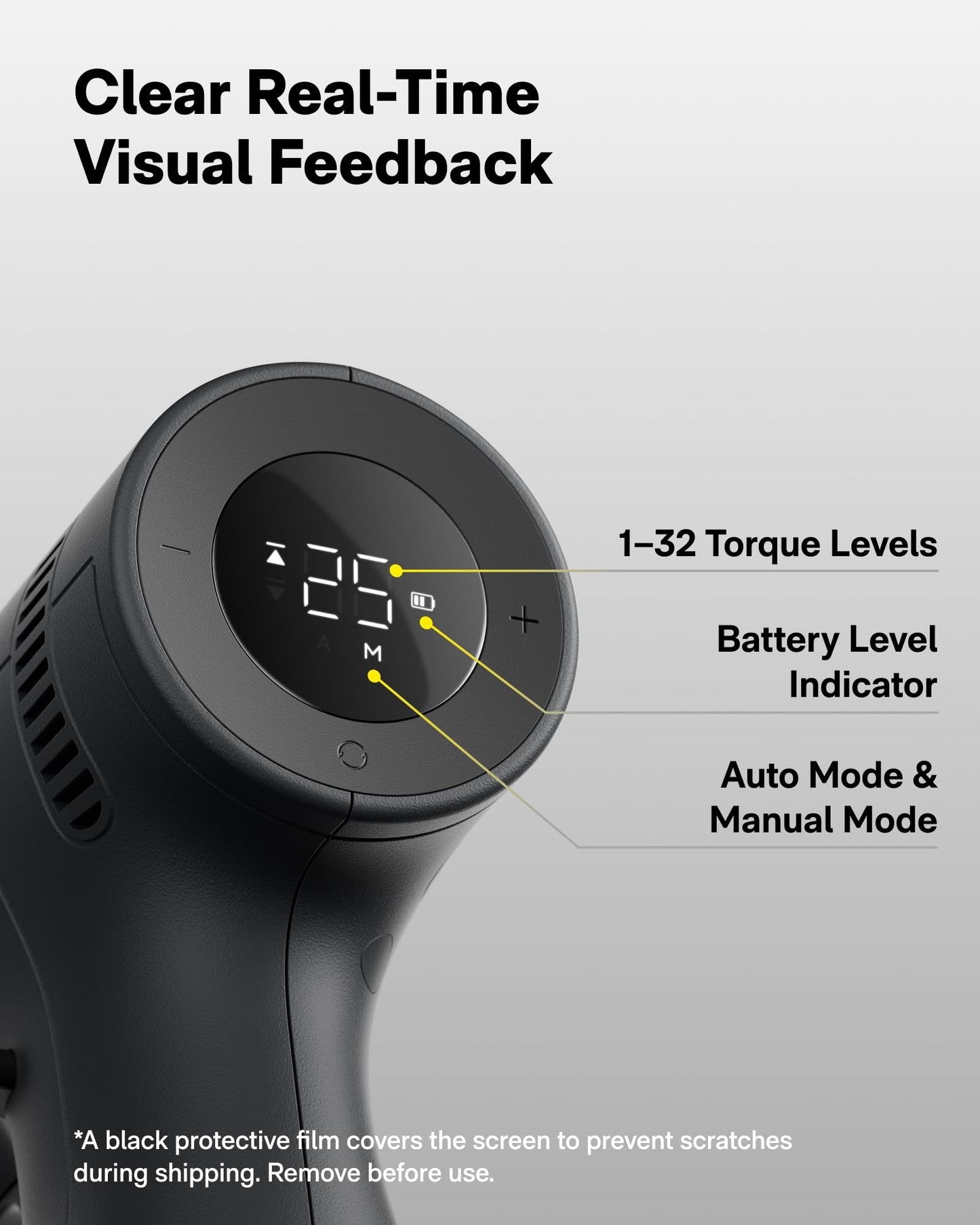 HOTO 16V Brushless Power Drill, 50 N·m High Torque with Smart Display, Auto Mode and LED Light, 10 Bits, 5 Drill Bits, 3/8” Keyless Chuck, Two Working Modes, Perfect for Home Repairs and Projects