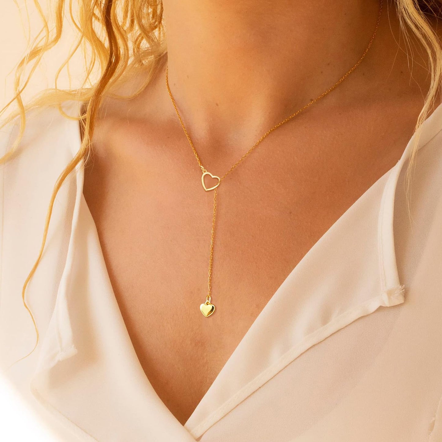 Luxval Gold Necklace for Women Trendy 14k Gold Plated Lariat Y Necklace Dainty Heart Necklaces Long Necklaces for Women Drop Y-Shaped Chain Jewelry Gift Wedding