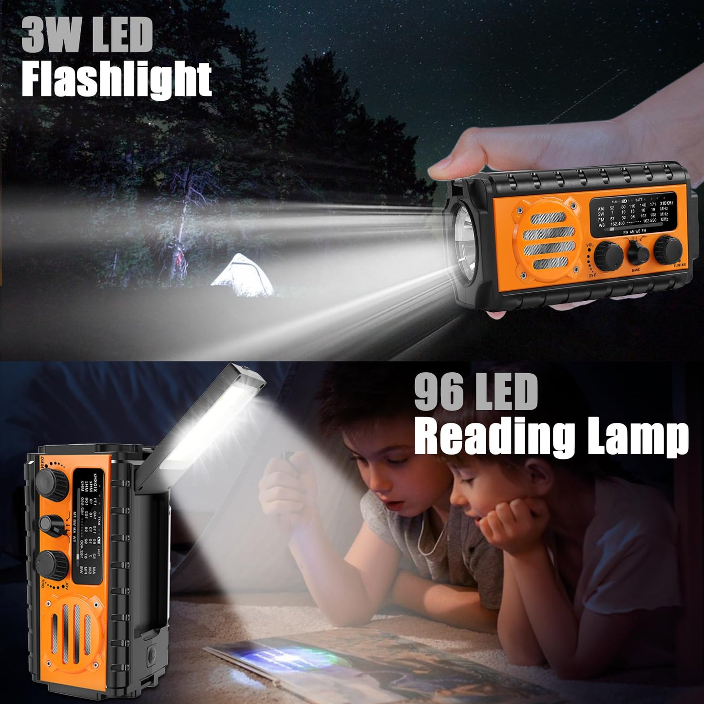 QAUYYW 74000mWh Emergency Radio with NOAA Weather, Portable Hand Crank SW/AM/FM Survival Radio with Fast Charge Rechargeable Solar Battery, Flashlight, Reading Lamp,SOS Sirenor Home Outdoor