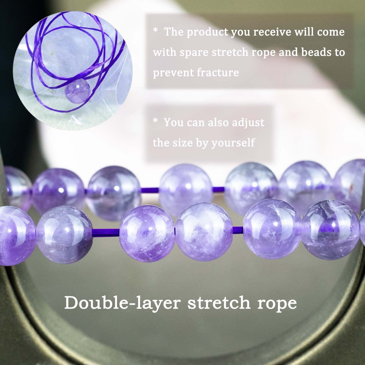 DAZCOLO 8mm Natural Gemstone Stretch Bracelet, Handmade Unisex Crystal Bracelets for Meditation, Yoga, Spiritual Healing & Positive Energy (lavender quartz)