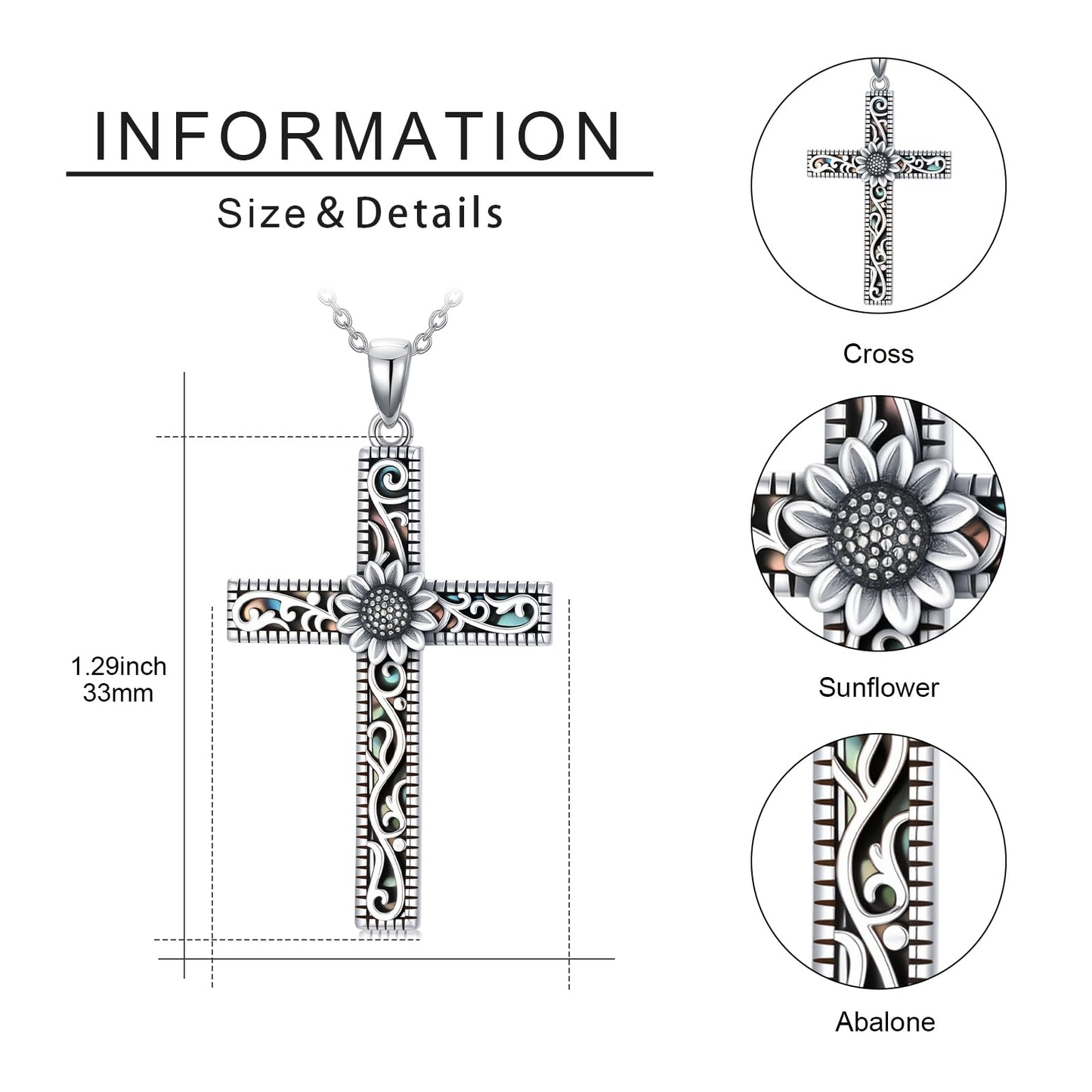 KoyeKei Sunflower Necklace for Women 925 Sterling Silver Sunflower Gifts Filigree Cross Pendant Religious Faith Graduation Jewelry Mothers Day Gift for Mom Wife Sister Christian