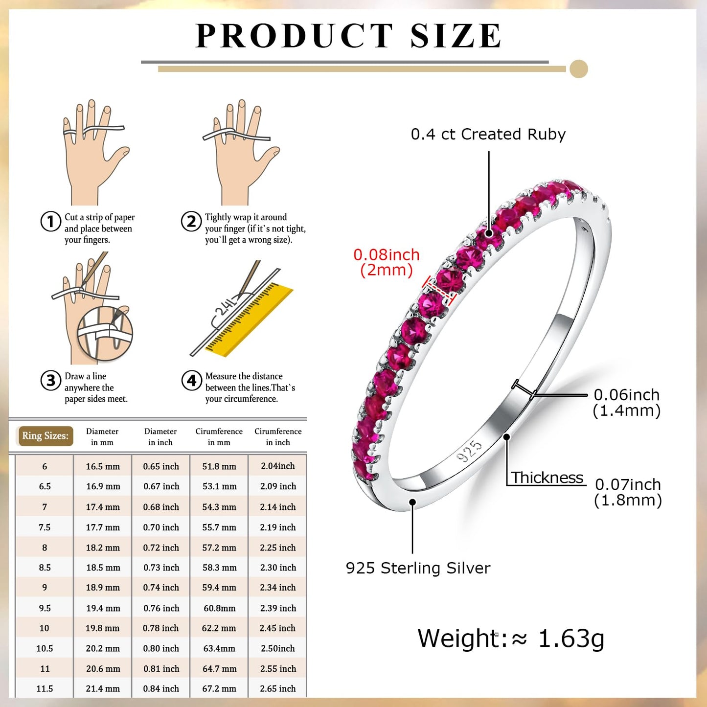 AGRULE Ruby Eternity Ring Size 10 Sterling Silver White Gold Plated Bezel Set 5A Cubic Zirconia Anniversary Rings 0.4 Cttw July Birthstone Wedding Band for Men Women