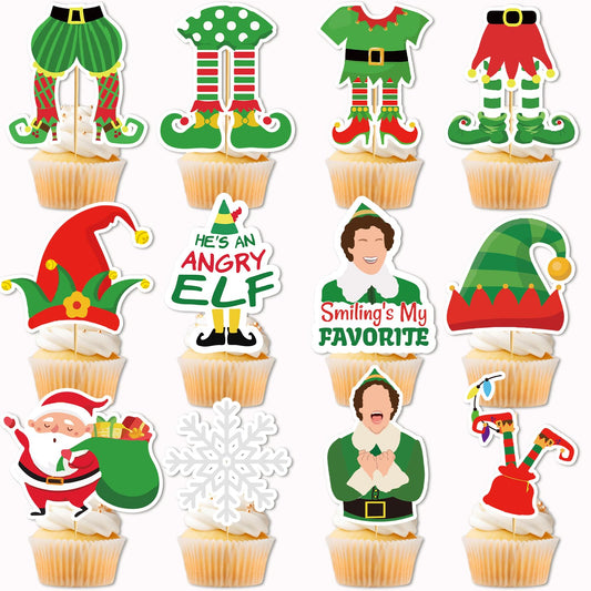 24 Pcs Christmas Cupcake Toppers Christmas Cake Decorations Buddy The Elf Decorations Elf Party Decorations