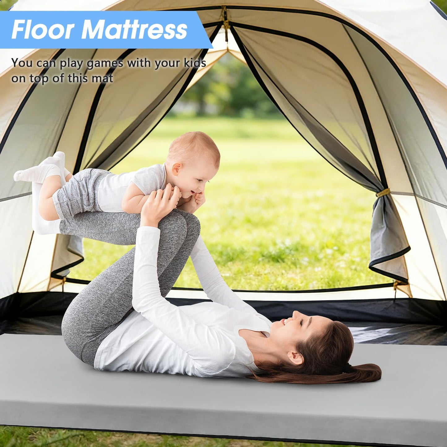 CYMULA Memory Foam Camping Mattress Pad,3 in Sleeping Pad for Camping Non-Slip Bottom Floor Cot Mattress for Adults,Portable Roll up Mattress Pad Mat for Car Travel Guest Bed Tent(Twin XL 80 * 37)