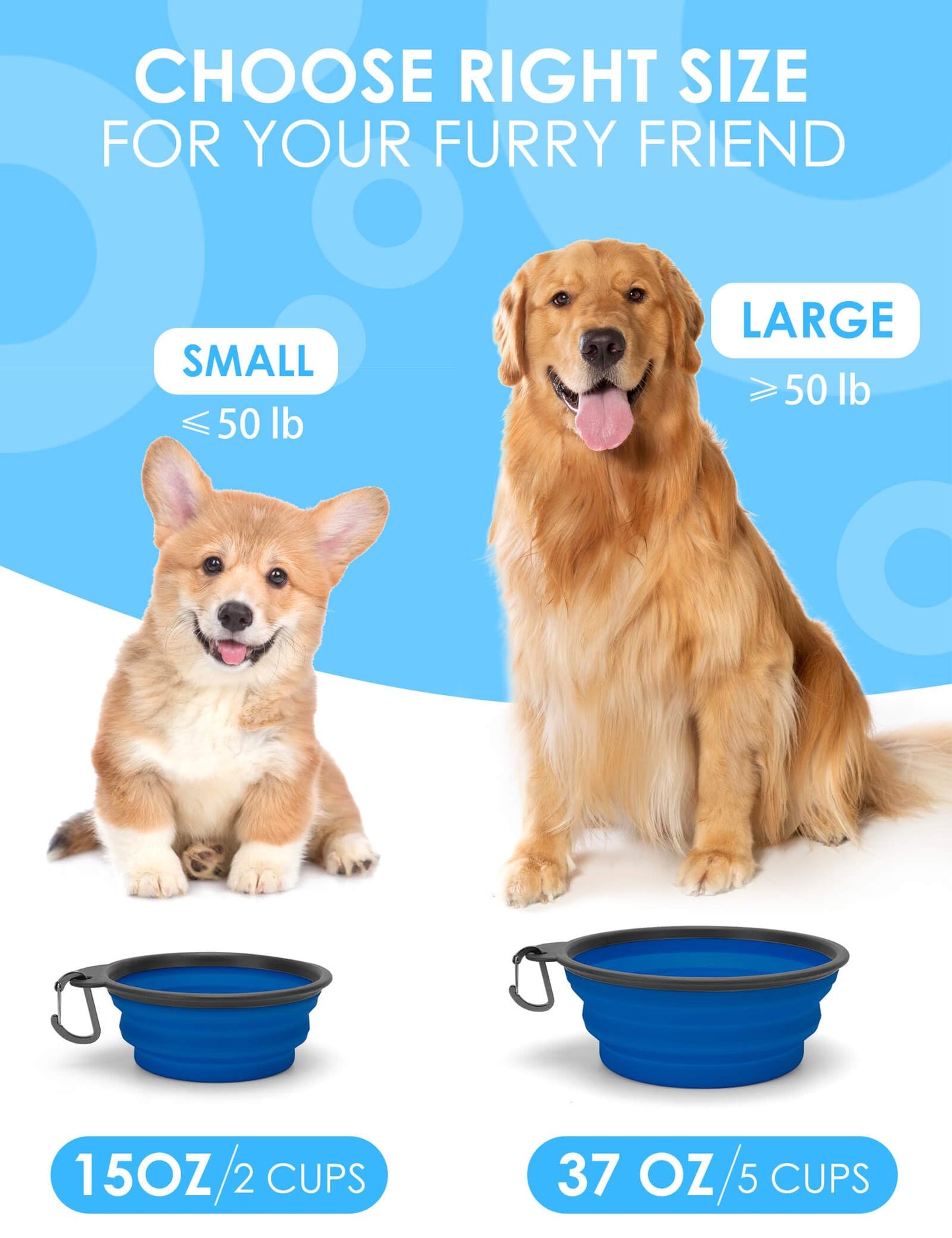 Aonkey Collapsible Dog Bowls with Bottle Carrier, 2 Pack Travel Dog Water Bowl Upgraded Carabiner, One-piece Molded Rim No Fall Off or Crack, Foldable Silicone Portable for Pets Walking Hiking 15oz