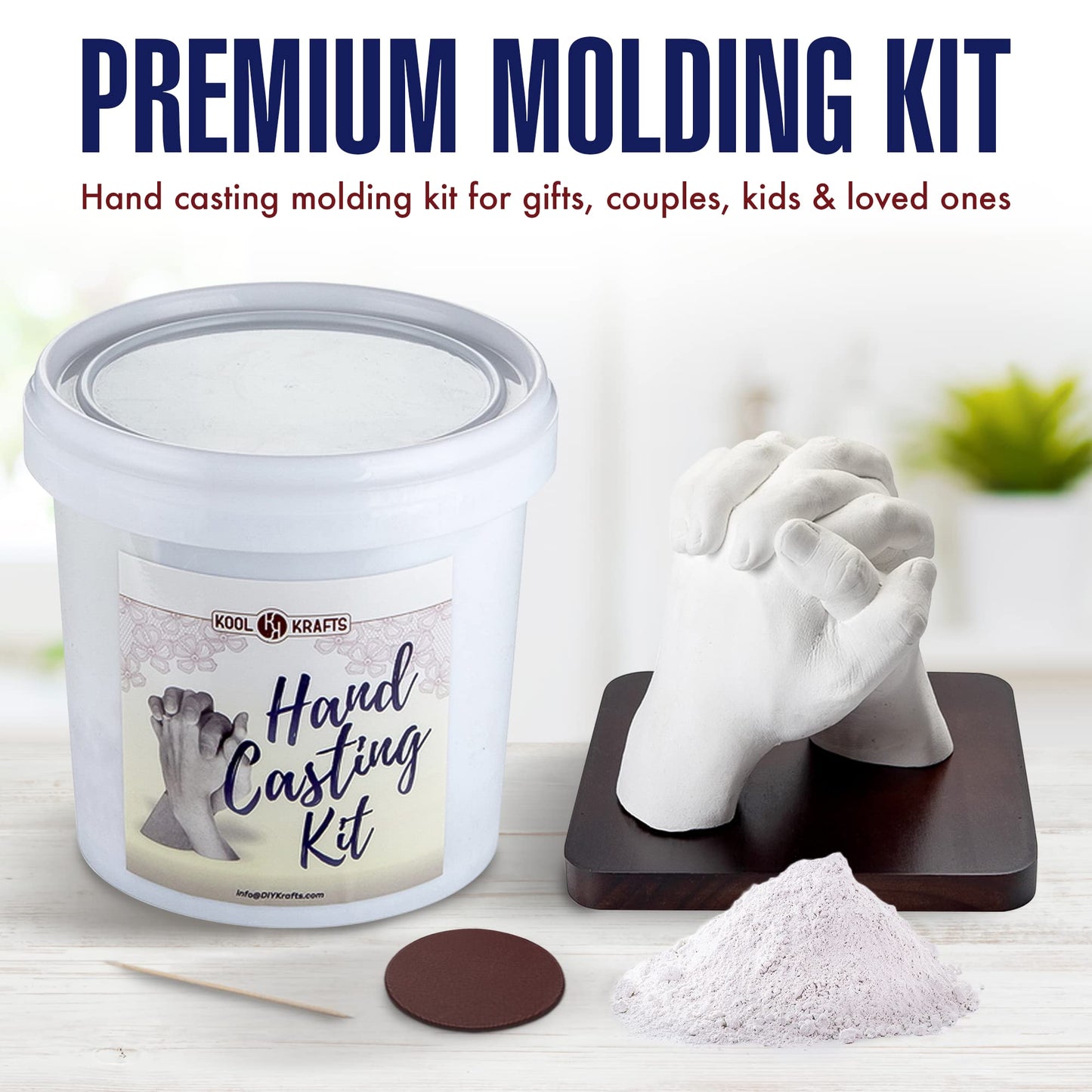 Hand Casting Kit for Couples, DIY Plaster Statue Molding Kit, Wooden Mahogany Base DIY Hand Mold Kit, Anniversary for Men, Women, Wedding Gift, Mother's Day Gifts for Wife, Valentine's Day Gift