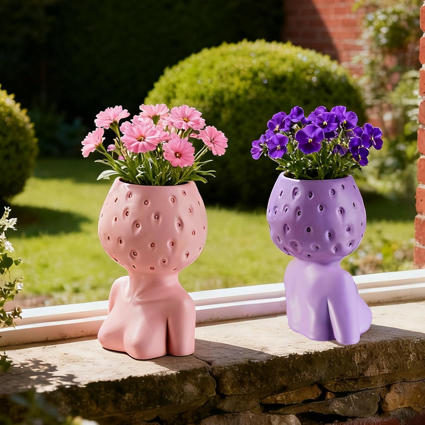 Female Body Vase, Strawberry Face Planter for Decor, Unique Cute Head Planter Pot Bust Planter with Drainage Hole, Resin Flower Pot for Indoor Outdoor Plants Succulents Aesthetic Home Decor Gift, Pink