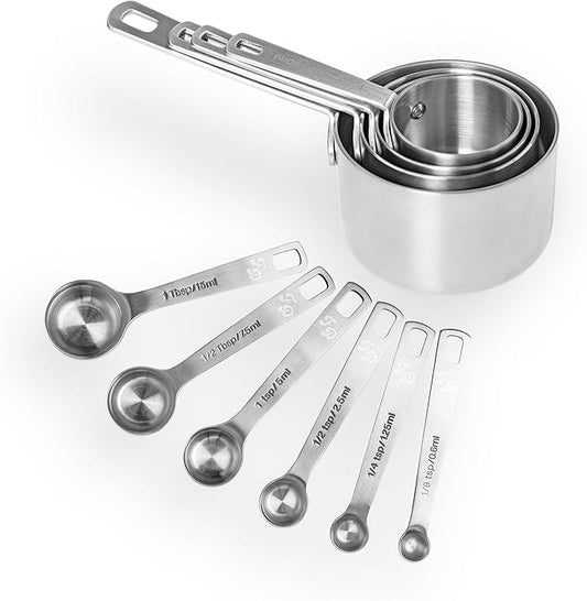 Fat Daddio's MCS-SET Stainless Steel Measuring Cups and Spoons Set, 4 cups, 6 spoons, Kitchen Gadgets for Baking & Cooking