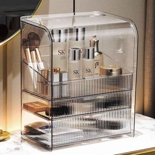 PLINJOY Makeup Storage Organizer Box Large Cosmetic Display Cases Dustproof and Waterproof Cosmetic Organizer Countertop Skincare Organizer