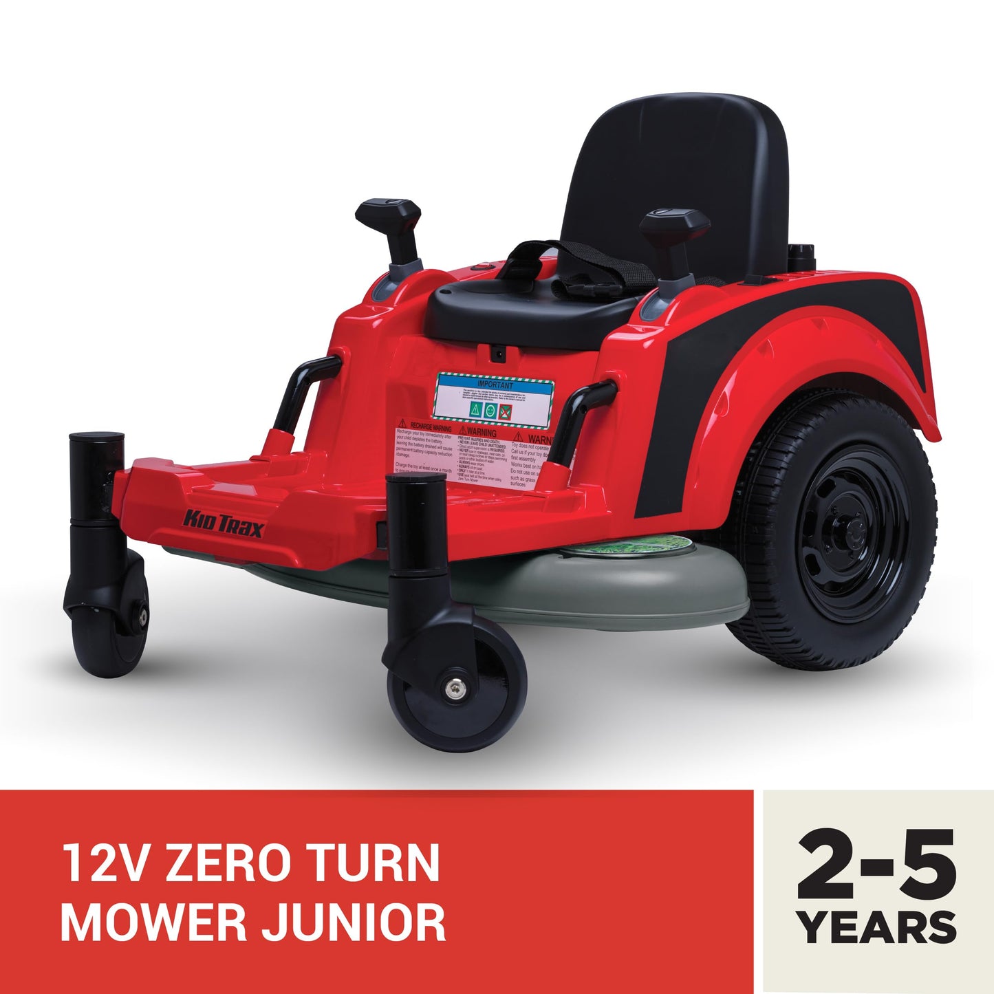 Kid Trax 12V Zero Turn Lawn Mower Jr. Ride on Toy - Riding Lawn Mower, Outdoor Toys, Kids Electric Car, Tractor Toy, Dual Handle, Twist and Turn, Speed to 2.5 MPH, Max Weight of 66lbs, Age 2-5, Red