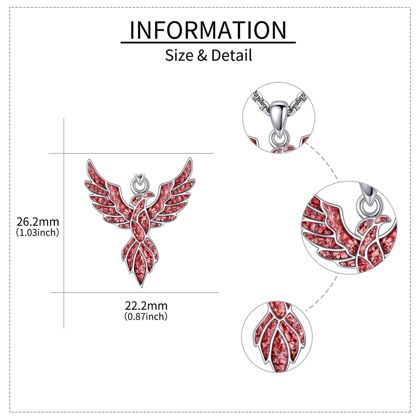 HKPATOP Phoenix Necklace 925 Sterling Silver Red Turquoise Pendant Necklace Phoenix Jewelry Gifts for Women Men