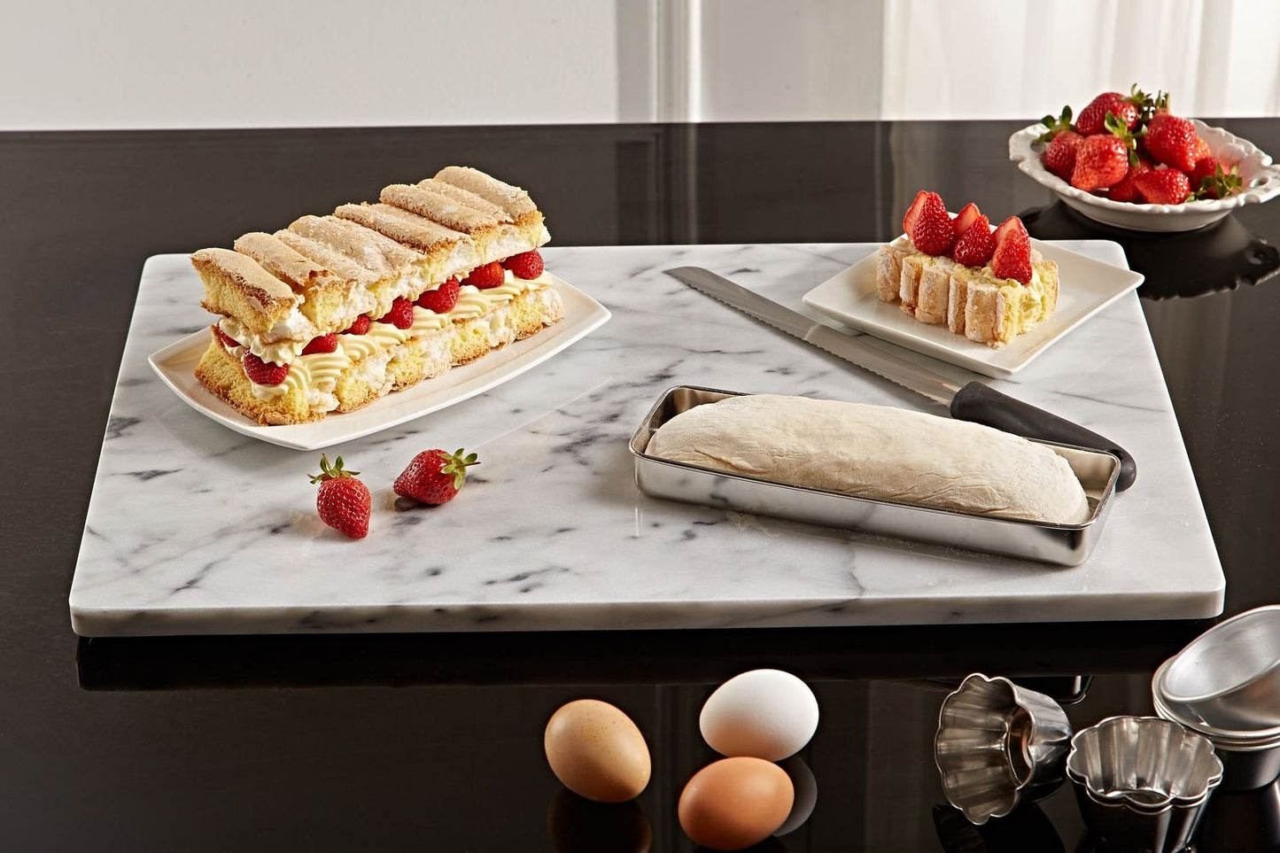 JEmarble Pastry Board 16x24 inch with Non-Slip Rubber Feets for Stability Perfect for Keep the Dough Cool and Chocolate Tempering(Premium Quality) White
