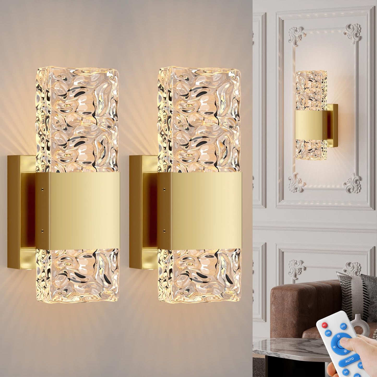 camuucci Battery Operated Wall Sconce Rechargeable Battery Powered 12000mAh Wall Light Indoor Not Hardwired Wall Lamp Fixtures for Bedroom Living Room 2Pack
