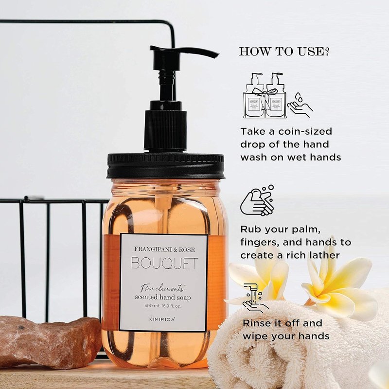 Kimirica Frangipani & Rose Scented Bouquet Hand Soap | Keep Hands Clean, Soft and Well Moisturized | Gentle, Natural & Plant Based Formula | 16.91 Fl Oz/500 ml