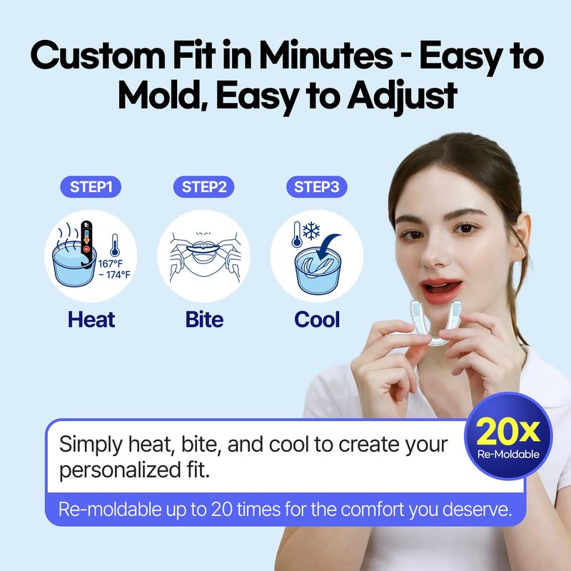 GOYO Dual FIT Pack of 2 Mouth Guard for Clenching Teeth at Night with Thermo Checker & Dental Case | Night Guards for Teeth Grinding | Custom-Fit & Custom Moldable Bruxism Sleep Night Guard – BPA-Free