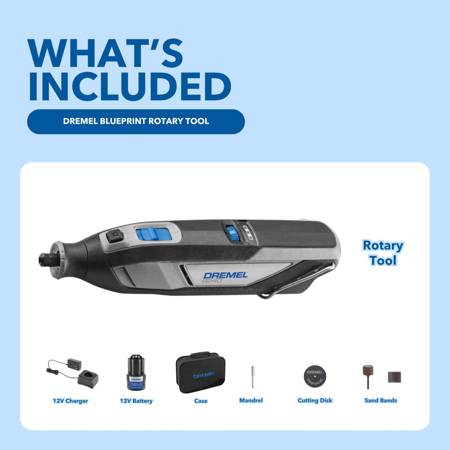 Dremel 8240-5 12V Cordless Rotary Tool Kit with Variable Speed and Comfort Grip - Includes 2AH Battery Pack, Charger, 5 Accessories, Wrench, and Tool Fabric Carry Bag