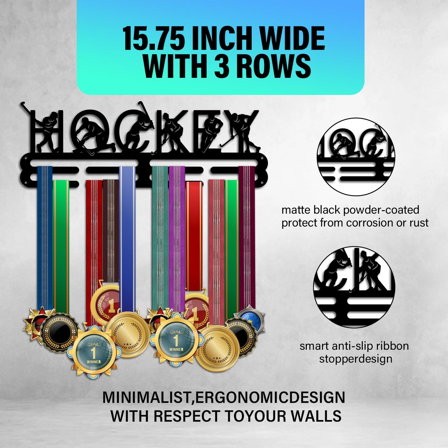 PH PandaHall Medal Display Hanger Holder Hockey Medal Holder 15.7" Awards Ribbon Hanger Medal Display Wall Rack Sports Medal Hanger Display for Men Women Sports Athletes Awards Cheer