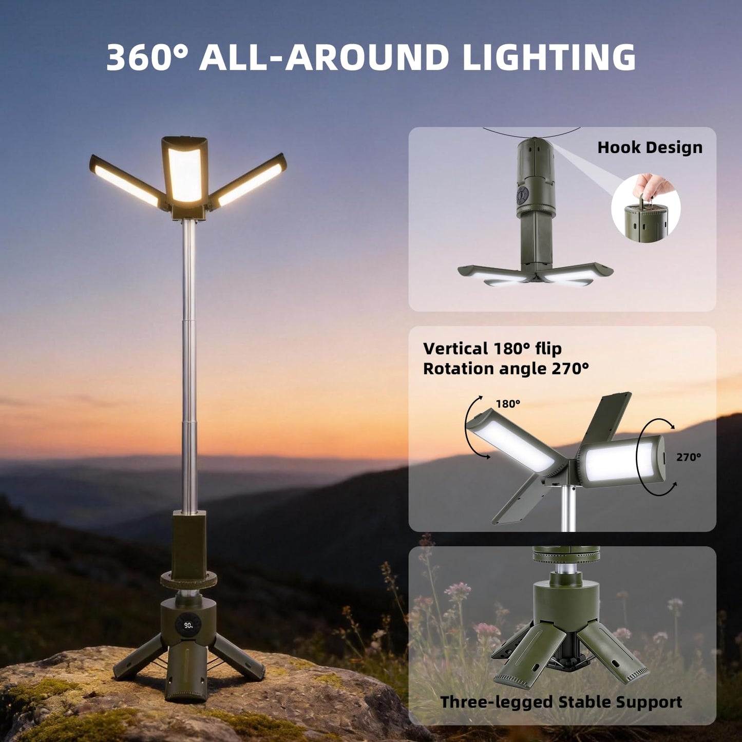 aiGear Telescopic Camping Lights, Rechargeable Camping Lights with Stand 14000mAh Collapsible Camping Lanterns Portable Flashlights IPX5 Waterproof for Camping Hiking Fishing Emergency Use