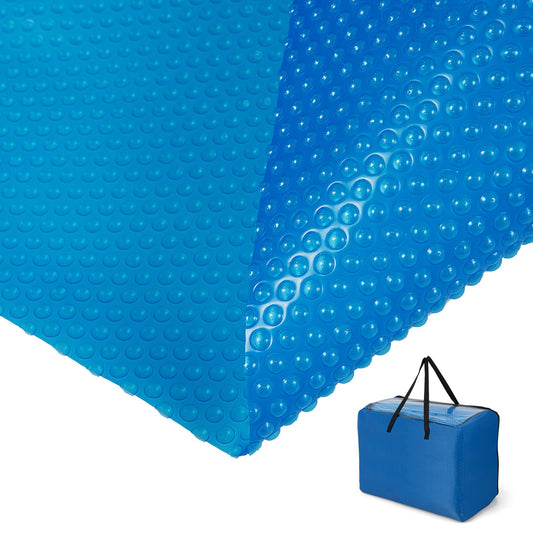 Goplus Pool Cover, 16 x 32 FT Solar Blanket 12 Mil with Carrying Bag for In-Ground and Above-Ground Swimming Pools, Rectangle Hot Tub SPA Thermal Blanket, Blue Bubble