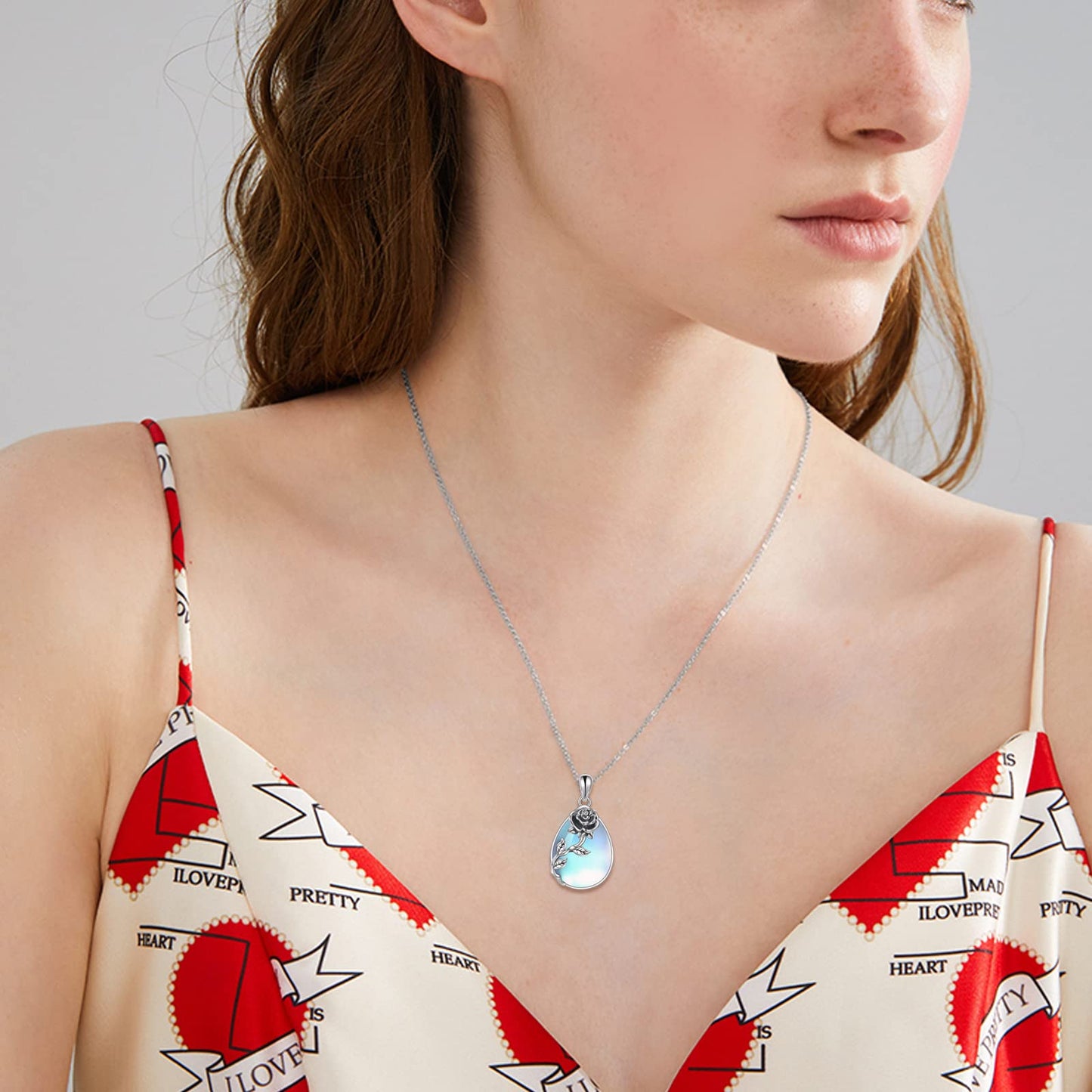 YAFEINI 925 Sterling Silver Moonstone Necklace Rose Flower Filigree Teardrop Pendant Necklace Jewelry Gift for Women (F-Rose Flower Moonstone)