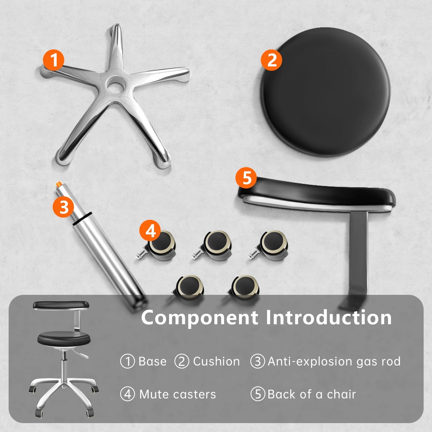 Medical Stool on Wheels with 360 Degree Swivel Armrests PU Leather Medical Stool, Height Adjustable, Salon, Shop, Home and Medical Dental Assistant Chair, Black