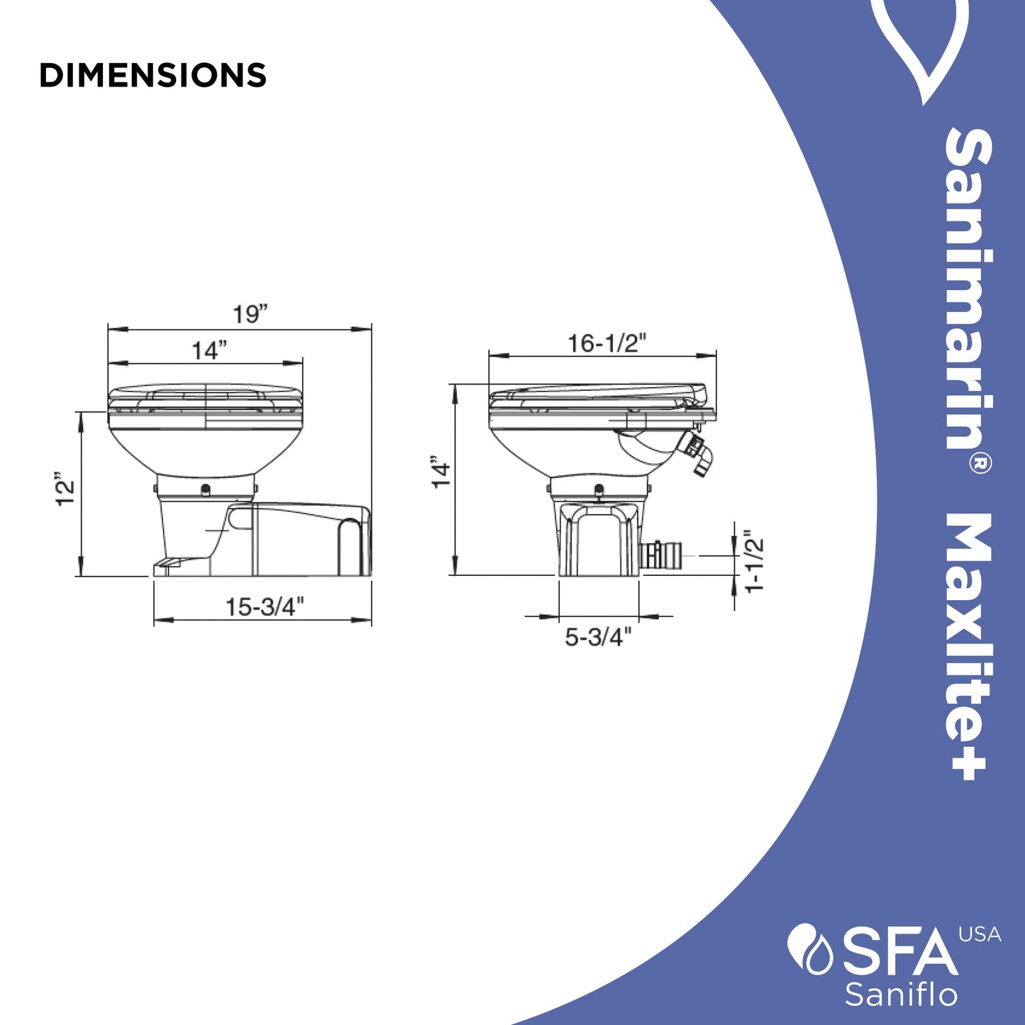 SFA SANIFLO - Sanimarin Maxlite+ - Electric Marine Macerating Toilet - Self-Priming Sea Water Pump - Low Profile Automatic Toilet System - Stainless Steel Blade - Lightweight - 24V - Made In France