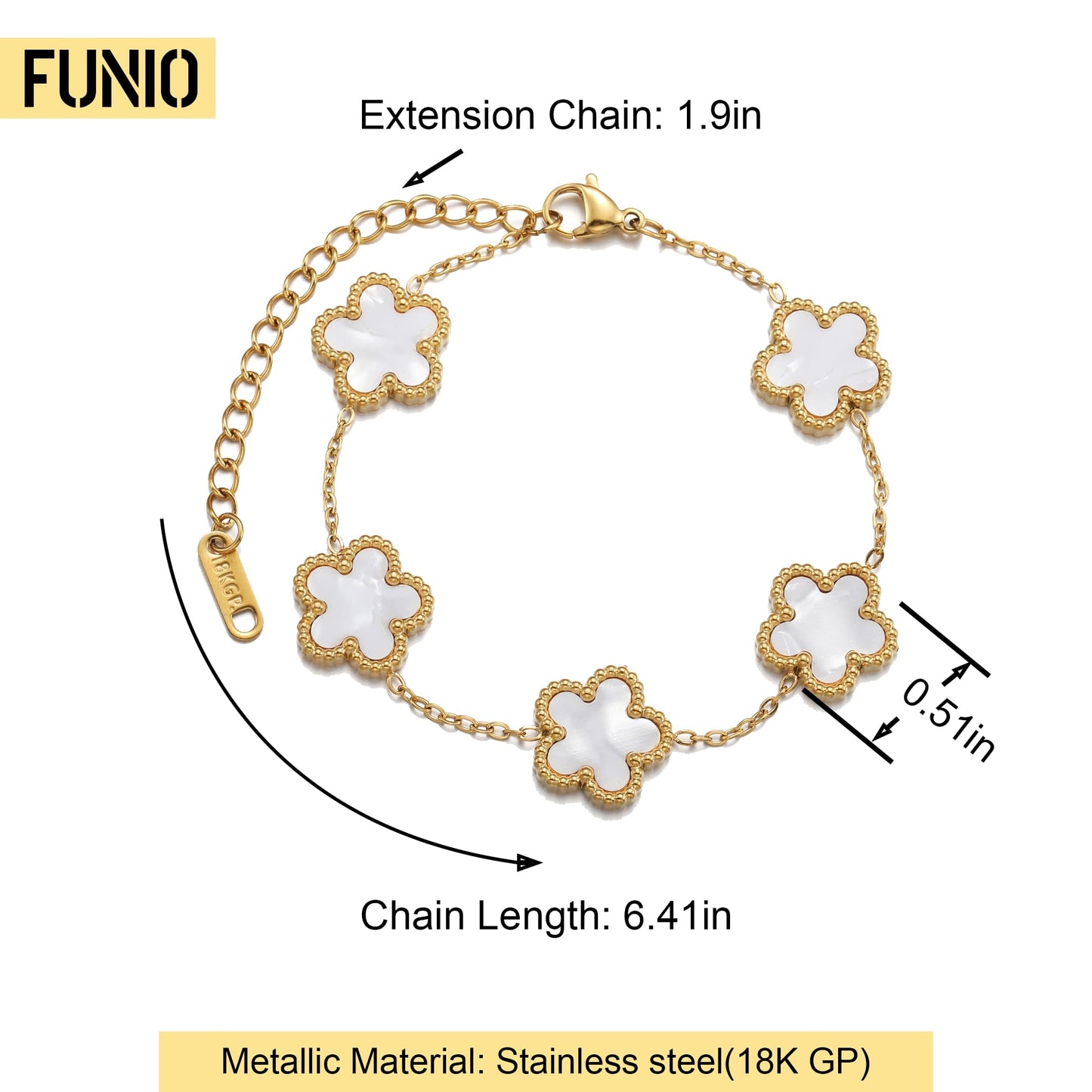 FUNIO 18K Gold Plated Van cleef Clover Bracelet Love bangle Set for Women - White Stack Friendship Bracelet Lucky Link Bracelets Jewelry Gifts Trendy for Women