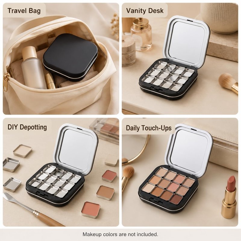 FRCOLOR 2 Pack Magnetic Makeup Palette Empty, Small Empty Eyeshadow Palette with 12 Grids, Mini Travel Makeup Organizer, Refillable Cosmetic Pan Case for DIY Depotting Blush Lipstick Contour Powder