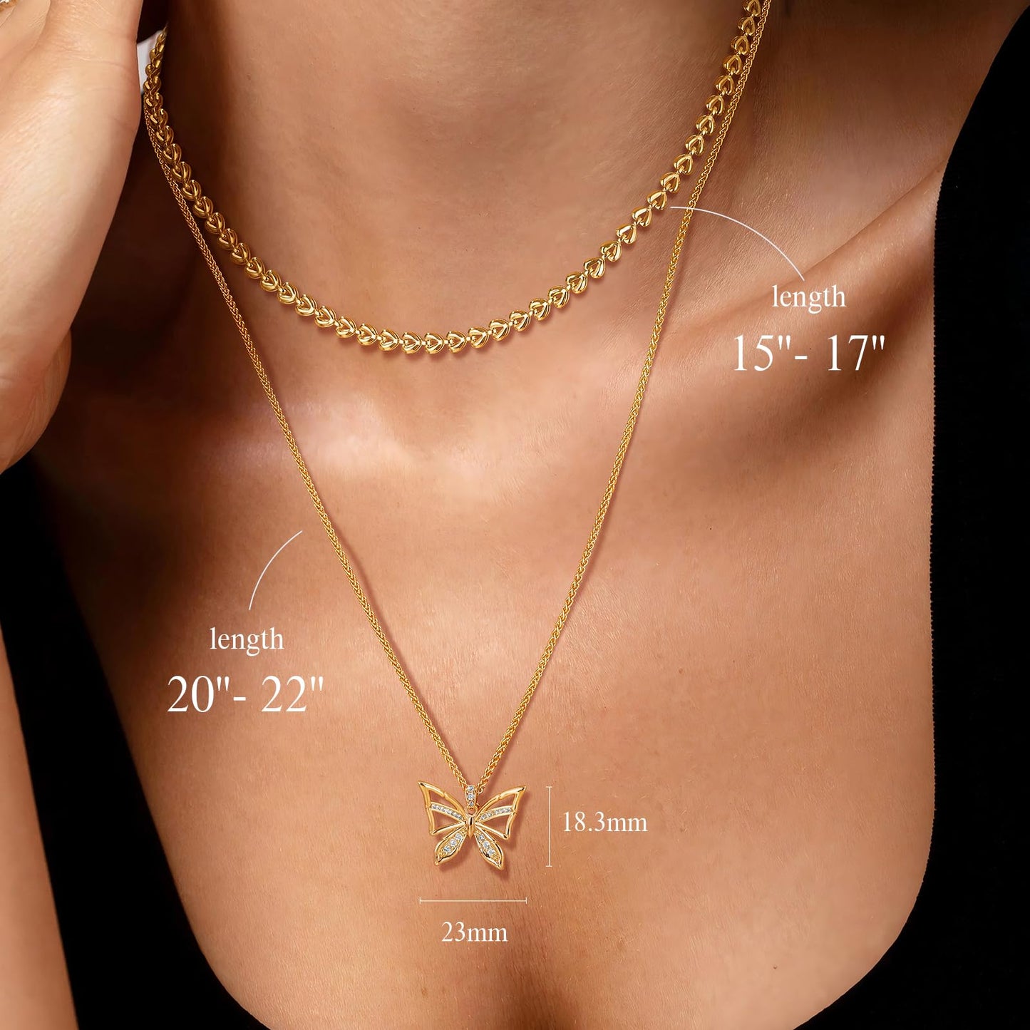 MEVECCO Gold Butterfly Layered Necklace for Women 18K Gold Plated Dainty CZ Charm Choker Chain Double Layer Pendant Necklace Stack Minimalist Handmade Layering Jewelry Set Gift