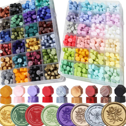 1200 Pcs Assorted Color Wax Seal Beads Bulk, Multicolor Sealing Wax Beads for Stamp Seals, Premium Stamp Sealing Pellets Kit for Wedding Invitation, Envelope Seal, DIY Crafts, Gift Idea (C, 48)
