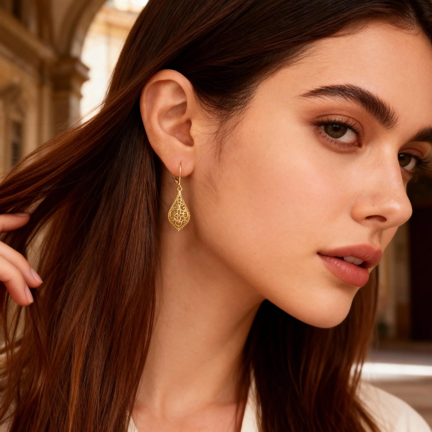 14K Gold Dangle Earrings for Women, Filigree Dangling Leverback Earrings, Gold Waterdrop Hypoallergenic Dangly Drop Earings for Women Trendy Jewelry Gifts