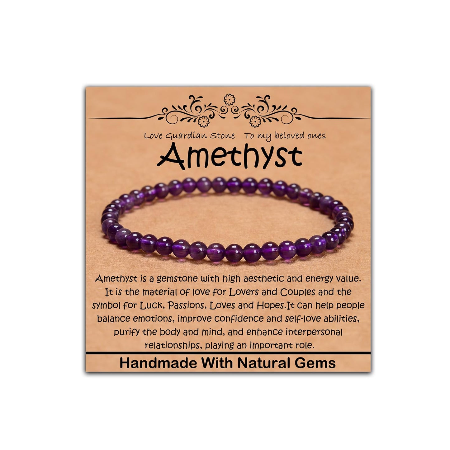 CHCCOYE 4mm Natural Healing Gemstone Bracelet Handmade Yoga Stretch Elastic Bracelet Stress Relief Crystal Jewelry for Men and Women (4mm, Amethyst)