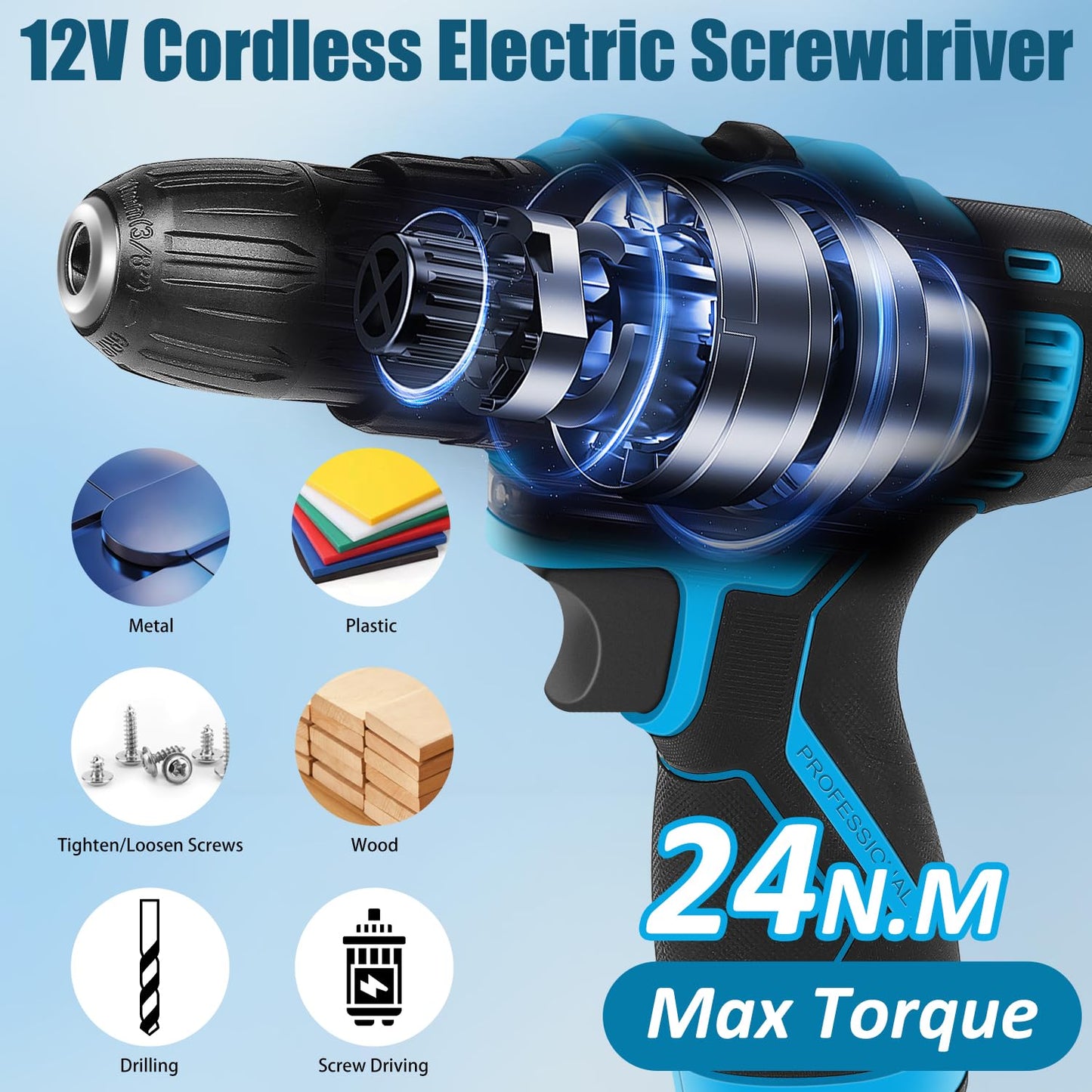 JENABOM Tool Set：Tool Kit with 12V Cordless Drill,Tool Box with Drill,Hand Drill Set for Men & Women,Home Tool Kits for House Repair,Handyman,DIY 146 Piece