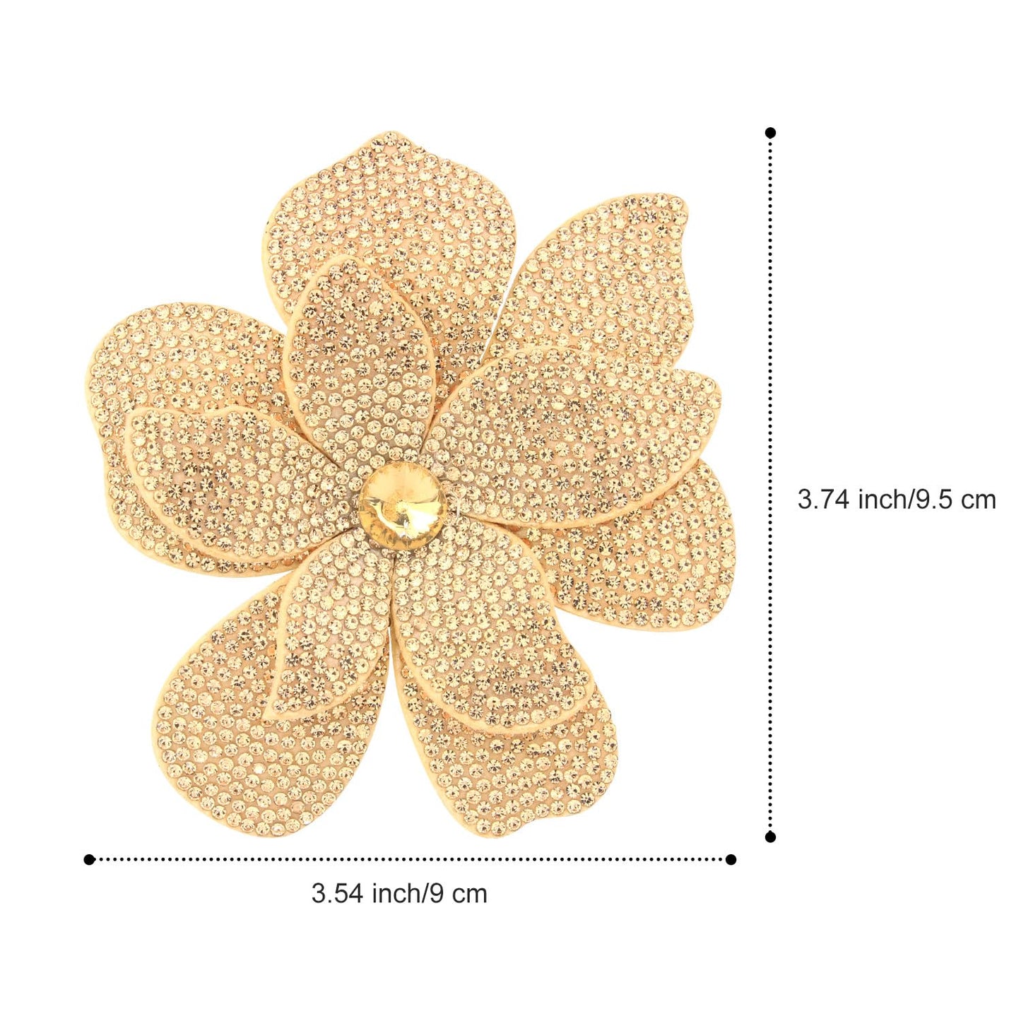Merdia 3.74 Inches Rhinestone Camellia Flower Brooch Pins & Hair Clips for Women Elegant Created Crystal Lapel Pin Brooches Wedding Party Champagne