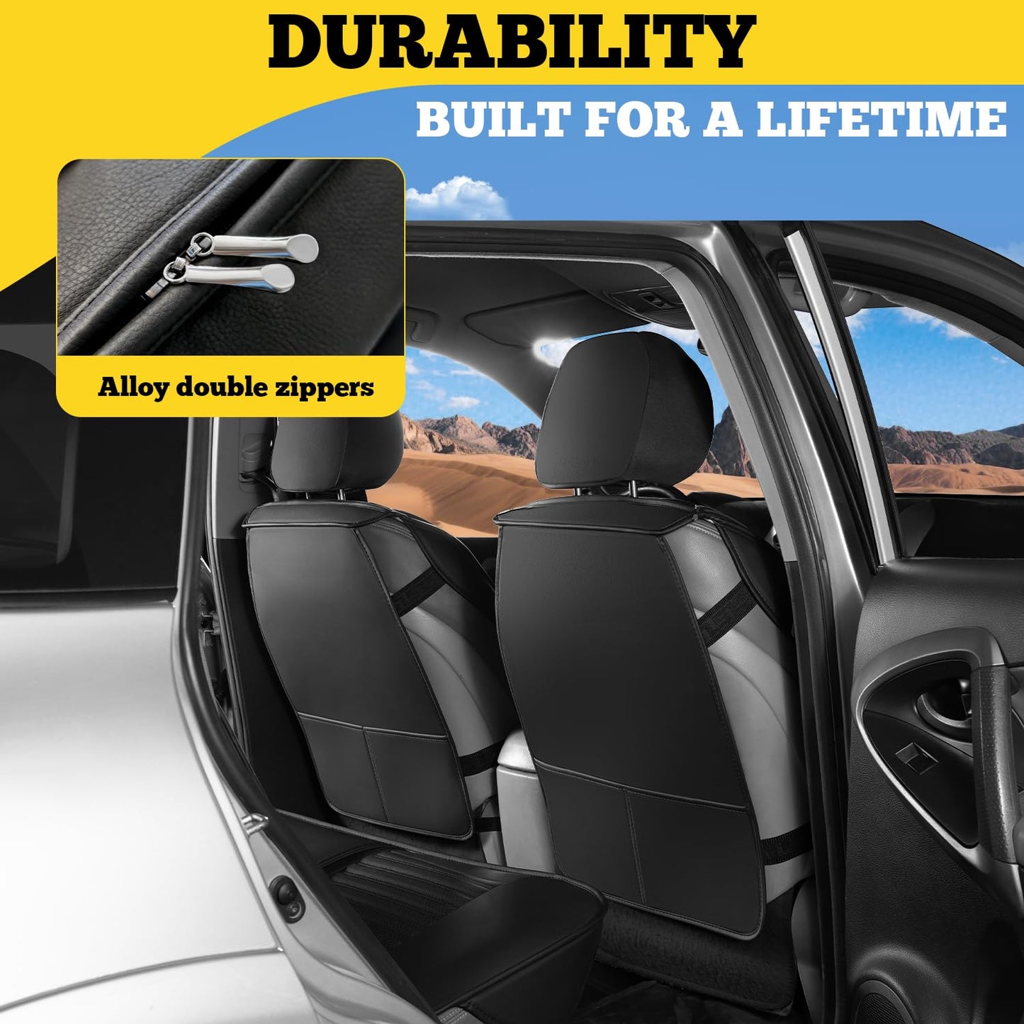 LINGVIDO Car Seat Covers, Breathable and Waterproof Faux Leather Automotive Seat Covers for Cars SUV Truck Sedan,Universal Anti-Slip Driver Seat Cover with Backrest (Full Set, Gray+Black)