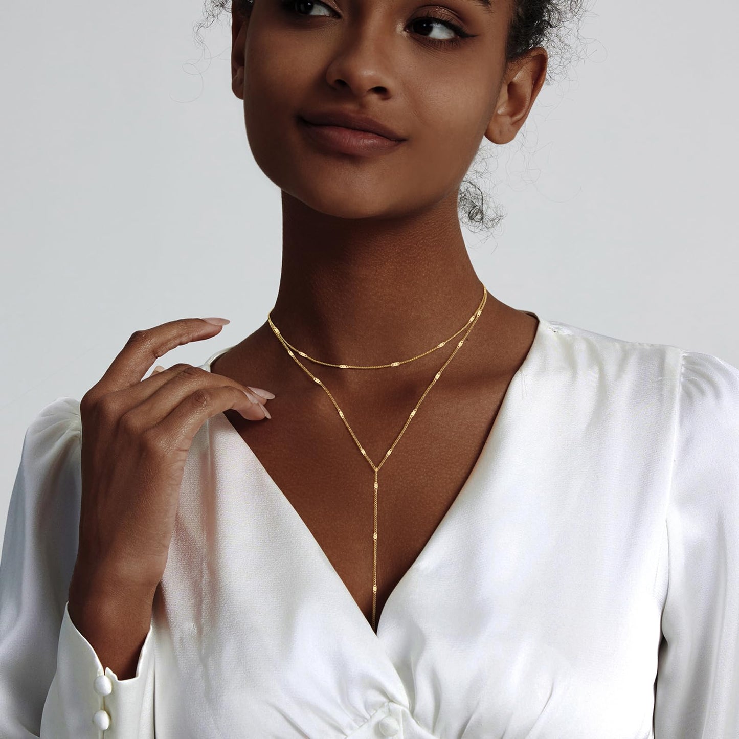 LULII Dainty Long Gold Necklaces for Women Trendy Lariat Y Necklace 14K Gold Plated Layered Chain Drop Necklaces Y-Shaped Necklace Jewelry Gift