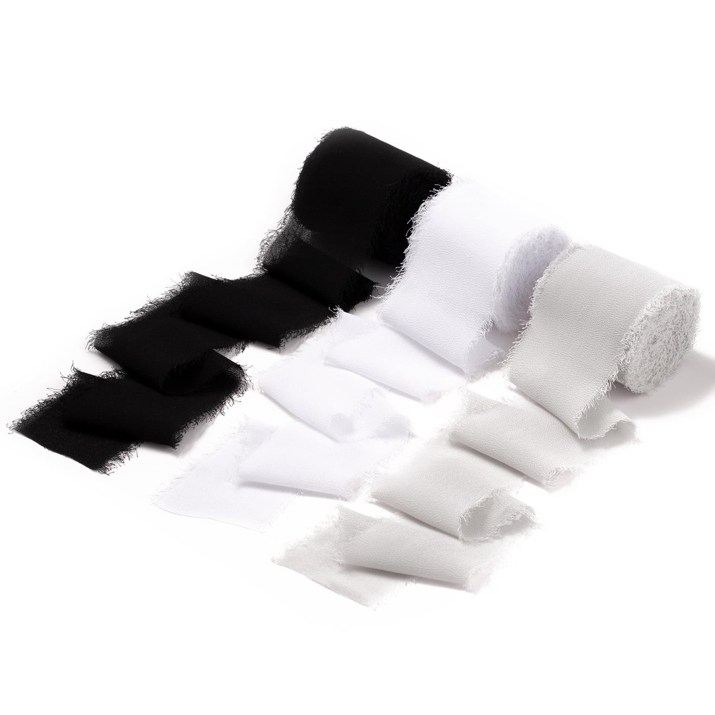 DORIS HOME 2" x21Yd Chiffon Ribbon for Flower Bouquet, Black & White Fabric Ribbon for Gift Wrapping, Handmade Frayed Ribbon for Wedding Christmas Decorations