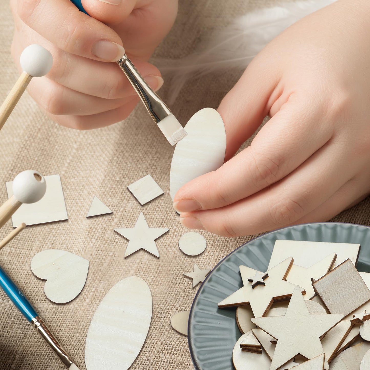 Gerrii 1000 Pcs Natural Wood Shapes Assortment Blank Wooden Craft Shapes Bulk Unfinished Wood Pieces Materials Cutouts Variety for Arts and Crafts Painting DIY Projects